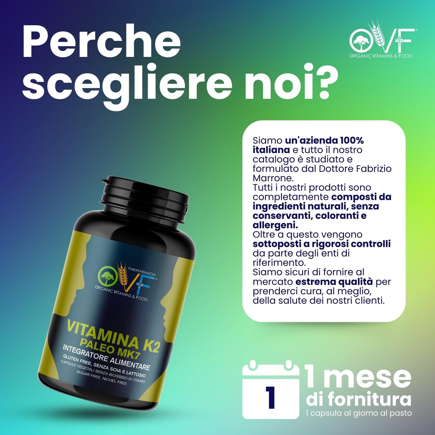 Parafarmacia OVF, Vitamina K2 mk7 200 mcg, 300 capsule (10 mesi di fornitura), Vitamina K2 pura, Ottima per ossa e Vasi sanguigni