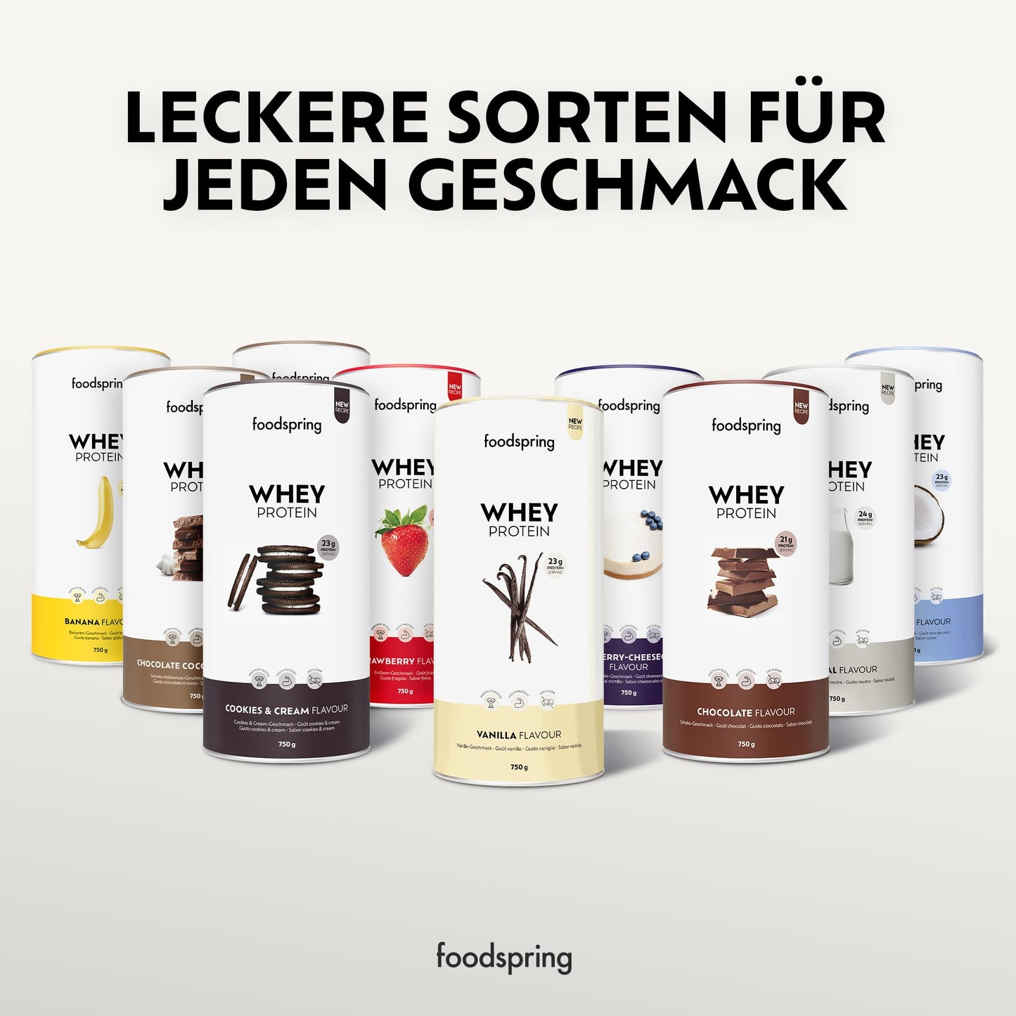 foodspring - Proteine Whey in polvere Cioccolato - Con 21 g di proteine per l'aumento muscolare, perfetta solubilità, ultra-filtrate & ricche di BCAA ed EAA - gusto pieno e delizioso (750 g)