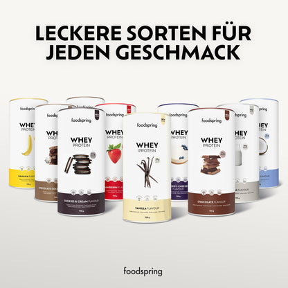 foodspring - Proteine Whey in polvere Cioccolato - Con 21 g di proteine per l'aumento muscolare, perfetta solubilità, ultra-filtrate & ricche di BCAA ed EAA - gusto pieno e delizioso (750 g)