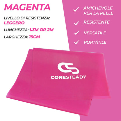 Coresteady Elastici Fitness - Elastico Fitness Pilates - Fasce Elastiche Fitness Fisioterapia e Yoga - Elastici Palestra per Forza - Set Elastici Fitness con Guida Gratuita