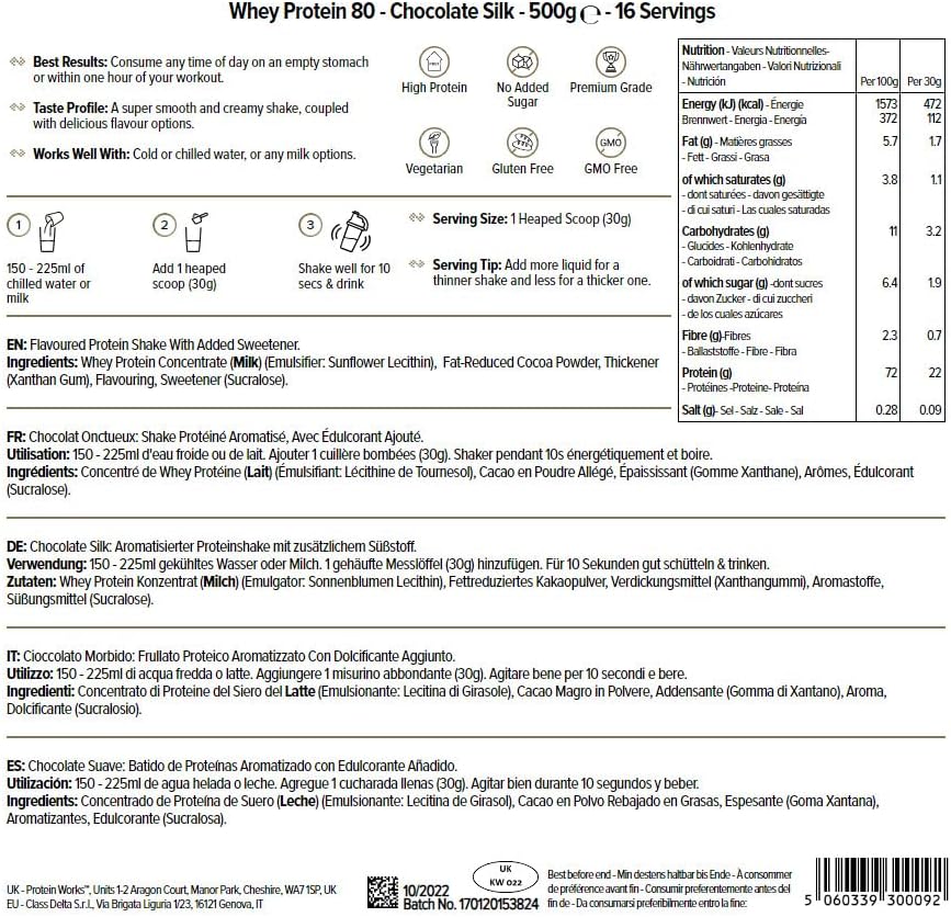 THE PROTEIN WORKS Proteine Whey 80 (Concentrate) In Polvere | 82% Di Proteine | Frullato Proteico Povero Di Zuccheri | Cioccolato Morbido | 500g