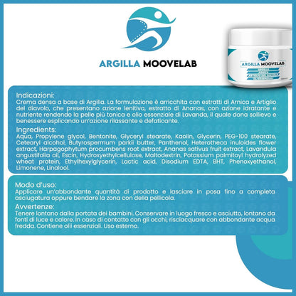 ARGILLA MOOVELAB Argilla Antinfiammatoria con Arnica, Artiglio del Diavolo e Oli Essenziali. Crema Pronta all’ Uso. Argilla per Dolori da Traumi e infiammazioni Formula Potente 250 ml