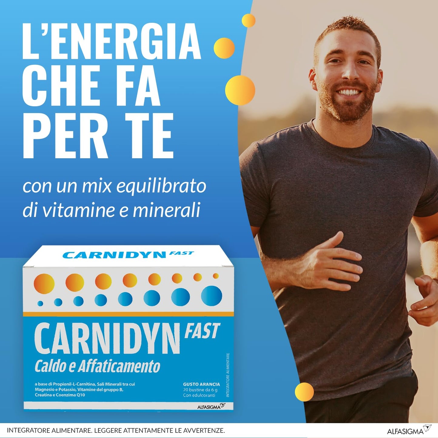 Carnidyn Plus Integratore Alimentare per Stanchezza Mentale e Fisica, 20 Bustine da 5g da Sciogliere in Acqua, Gusto Agrumi