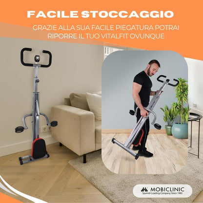 Mobiclinic® Fitness, Total Power Body Crunch, Pieghevole, Vitalfit, Stretching e Allenamento Multifunzionale, Display LCD, Carico 100KG, Palestra Domestica, Manubri Regolabili, Base Antiscivolo