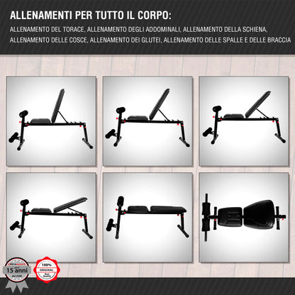 Ultrasport panca pesi, multifunzionale, pieghevole, panca piana, panca per sedersi, regolabile in 18 posizioni, idrorepellente, adatta, allenatrice per addominali, capacità di carico fino a 500 kg
