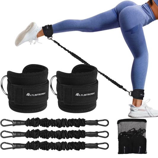 Flintronic Set di Fasce di Resistenza con Cinghie per Caviglia, Elastici Fitness Set, 3 Resistance Band, Bande Elastici Fitness, Attrezzatura per Allenamento Glutei per Fitness a Casa Yoga Pilates