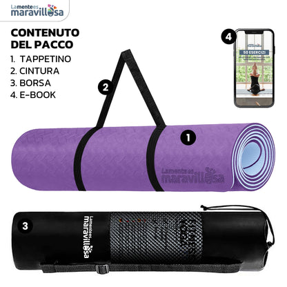 LA MENTE ES MARAVILLOSA - Tappetino per Yoga, Pilates, Fitness o Altri Sport, Tappetino Antiscivolo in TPE con Borsa a Tracolla, Tappetino da Allenamento 183 x 61 cm