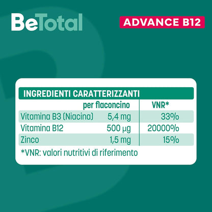 Be-Total Advance B12 Integratore Alimentare Con Vitamina B12, per fornire un sostegno in caso di stanchezza fisica e mentale dopo i 50 anni, Adulti 50+ Anni, 3 x 15 Flaconcini