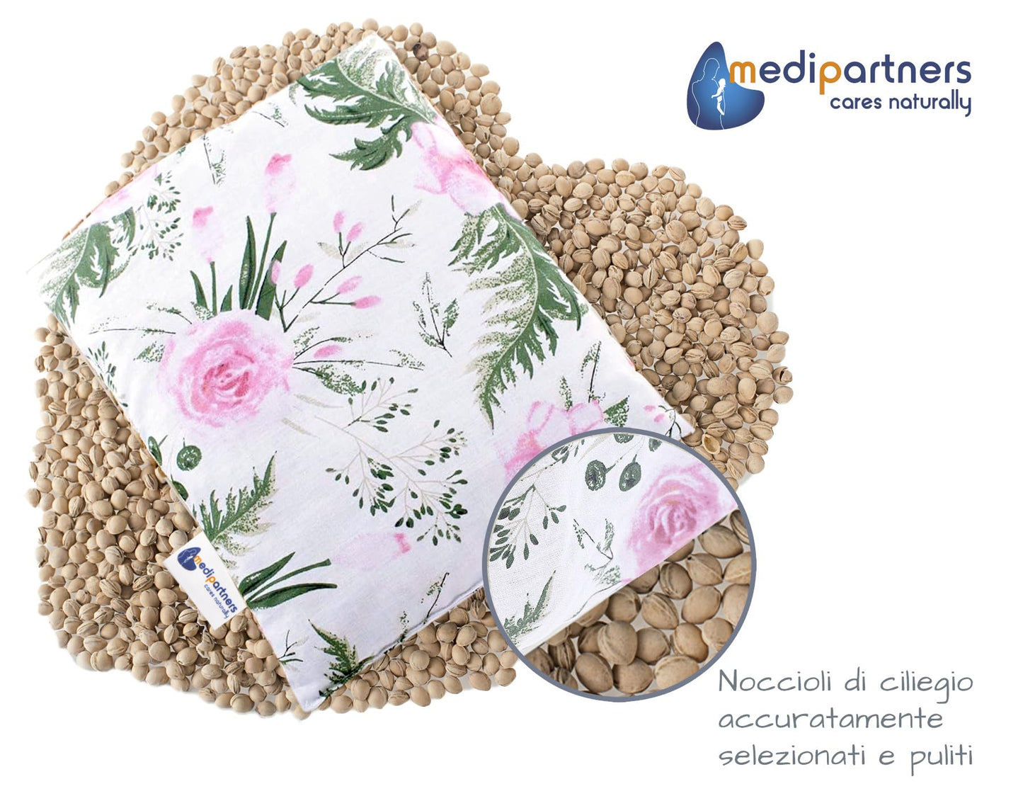 Medi Partners Cuscino termico con noccioli di ciliegia grande 500g rettangolare 20x25cm 100% cotone per terapia del freddo e del calore