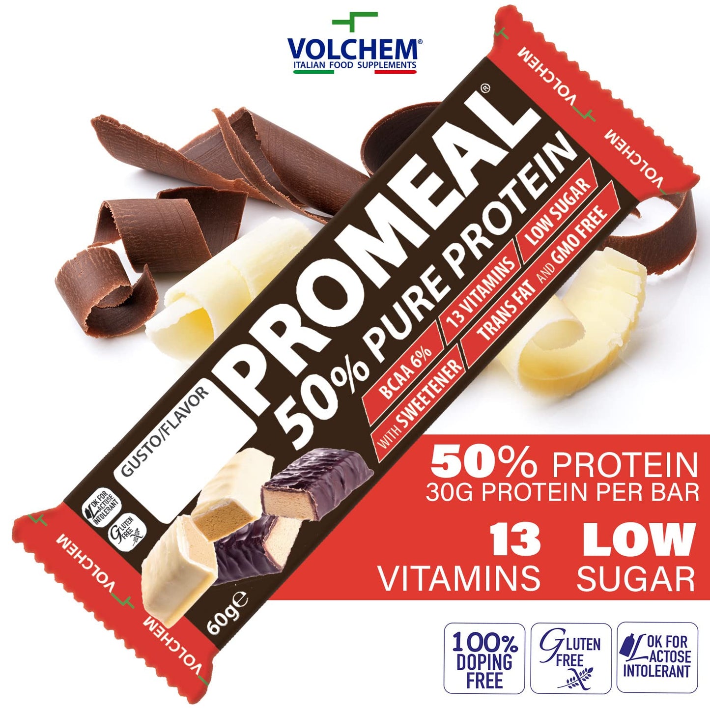 Volchem Promeal Zone 40-30-30, Barretta Proteico-Energetica con Ripartizione di Carboidrati-Proteine-Grassi (40-30-30), Senza Grassi Idrogenati, Scatola da 24 Barrette, Gusto Menta, 1200 g