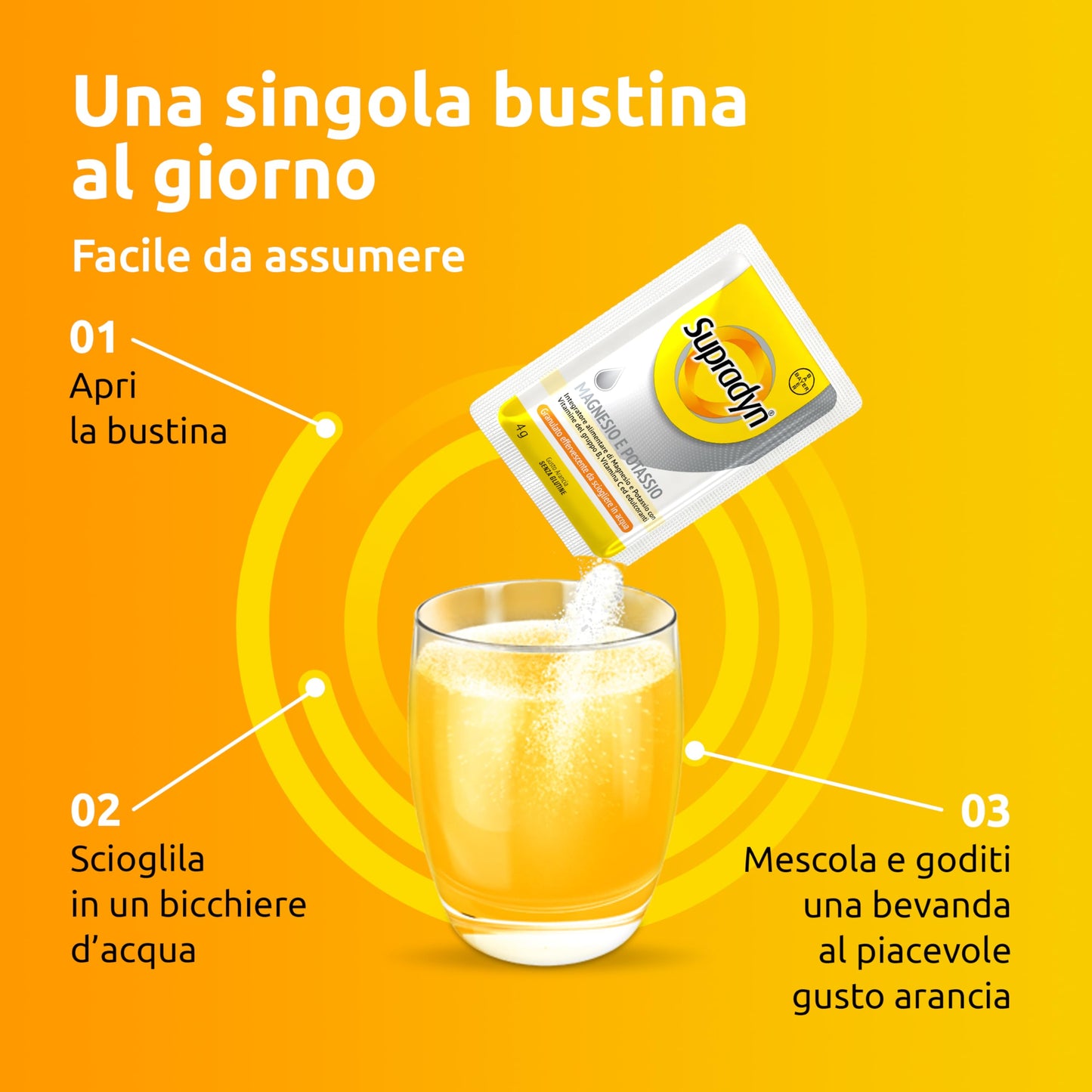 Supradyn Magnesio e Potassio Integratore Multivitaminico con Vitamine B, Vitamina C e Sali Minerali per Stanchezza, Caldo e Sport, 60 Bustine Effervescenti Senza Zucchero, Gusto Arancia