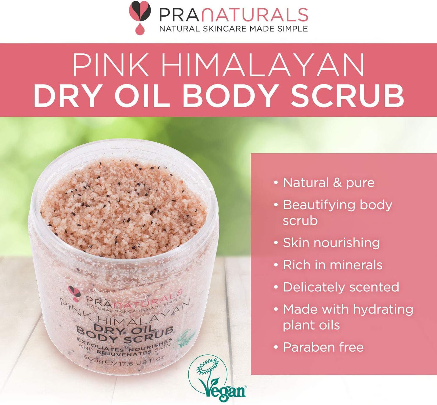 Scrub corpo al Sale dell’Himalaya PraNaturals 500 g, Ricco di minerali naturali e vitamine nutrienti, Elimina le cellule morte e ringiovanisce la pelle, Ideale per tutti i tipi di pelle