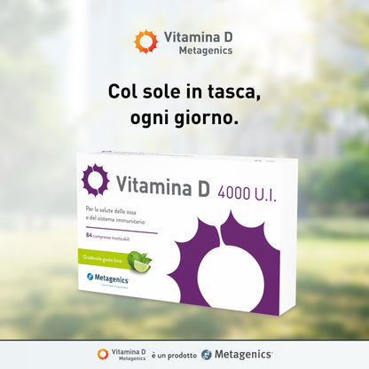 Metagenics Vitamina D 4000 U.I. - Integratore Alimentare Sistema Immunitario - Per la Salute delle Ossa - Gusto Lime - 168 Compresse Masticabili