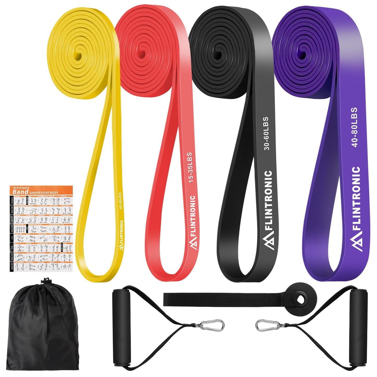 Flintronic Bande Elastiche Fitness, Elastico Fitness per Trazioni, 3/4 Diversi Diversi Livelli di Resistenza, Resistance Bands per Calisthenics, Elastici Palestra per Uomini Donne Fitness,Stretching