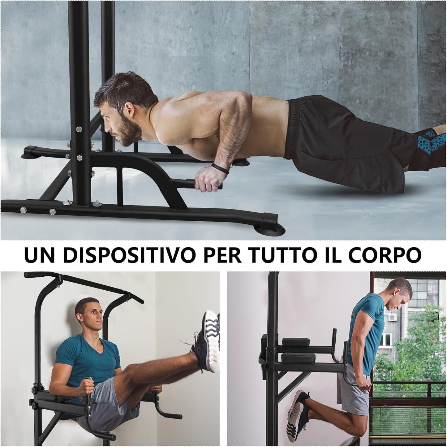 DH FitLife Power Tower Dip Station, Attrezzatura sportiva con barra per trazioni, barre e allenamento della schiena, Stazione di forza, Stazione fitness, Power Rack, Allenamento di forza a casa