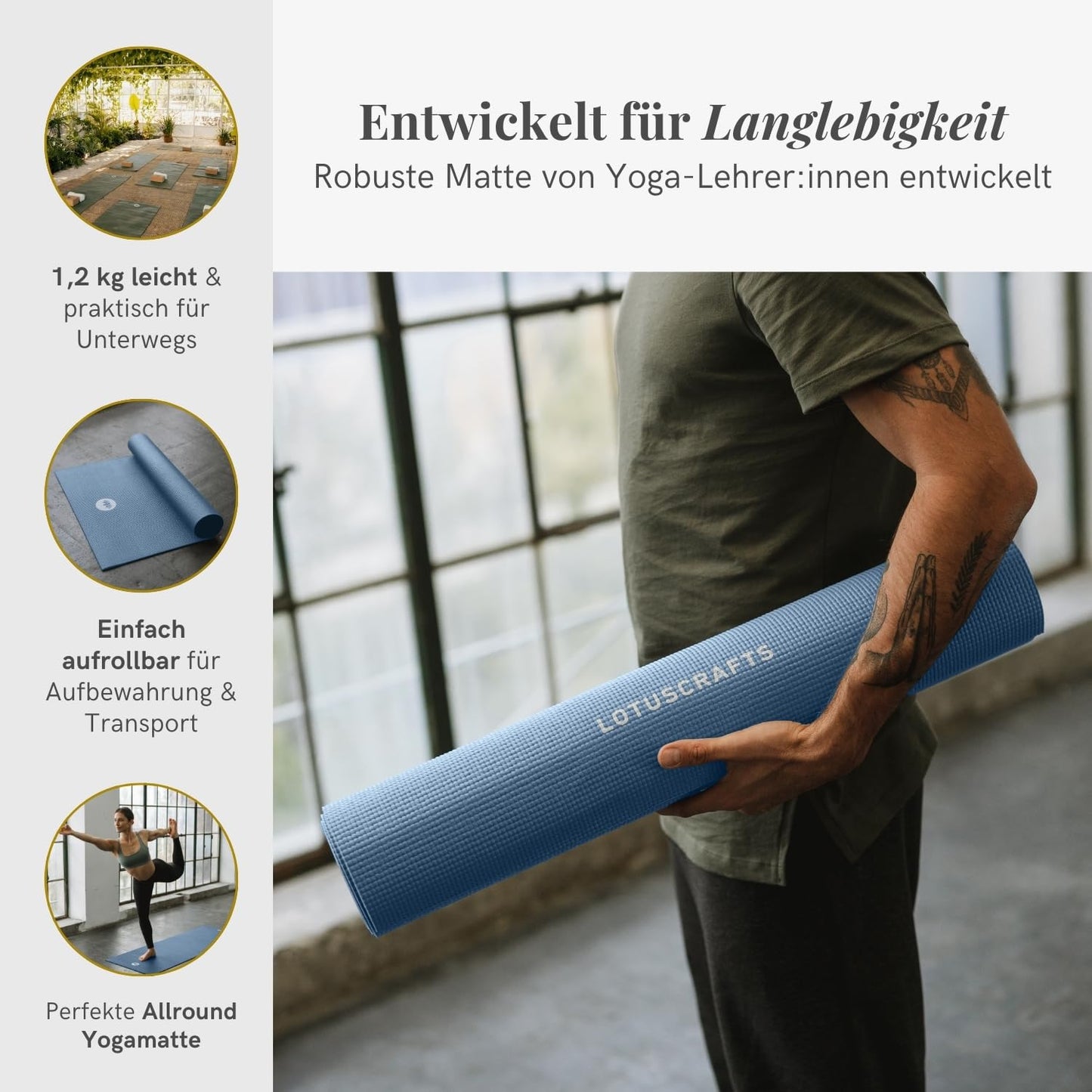 Lotuscrafts Tappetino Yoga Antiscivolo Professionale Mudra Studio XL - Materassino Yoga Antiscivolo per Principianti e Avanzati - Tappeto Yoga Professionale - Yoga Mat