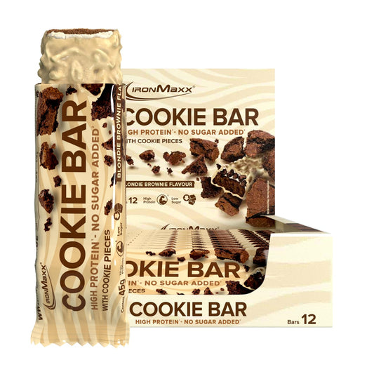 IronMaxx Cookie Protein Bar brownie cioccolato bianco, Barretta Proteica con pezzi di biscotti, 12 x 45 g (confezione da 12)