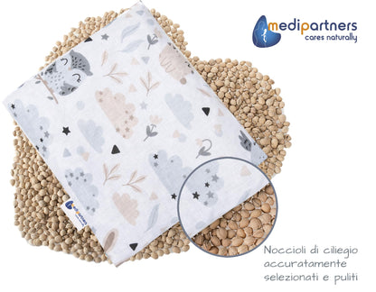 Medi Partners Cuscino termico con noccioli di ciliegia grande 500g rettangolare 20x25cm 100% cotone per terapia del freddo e del calore