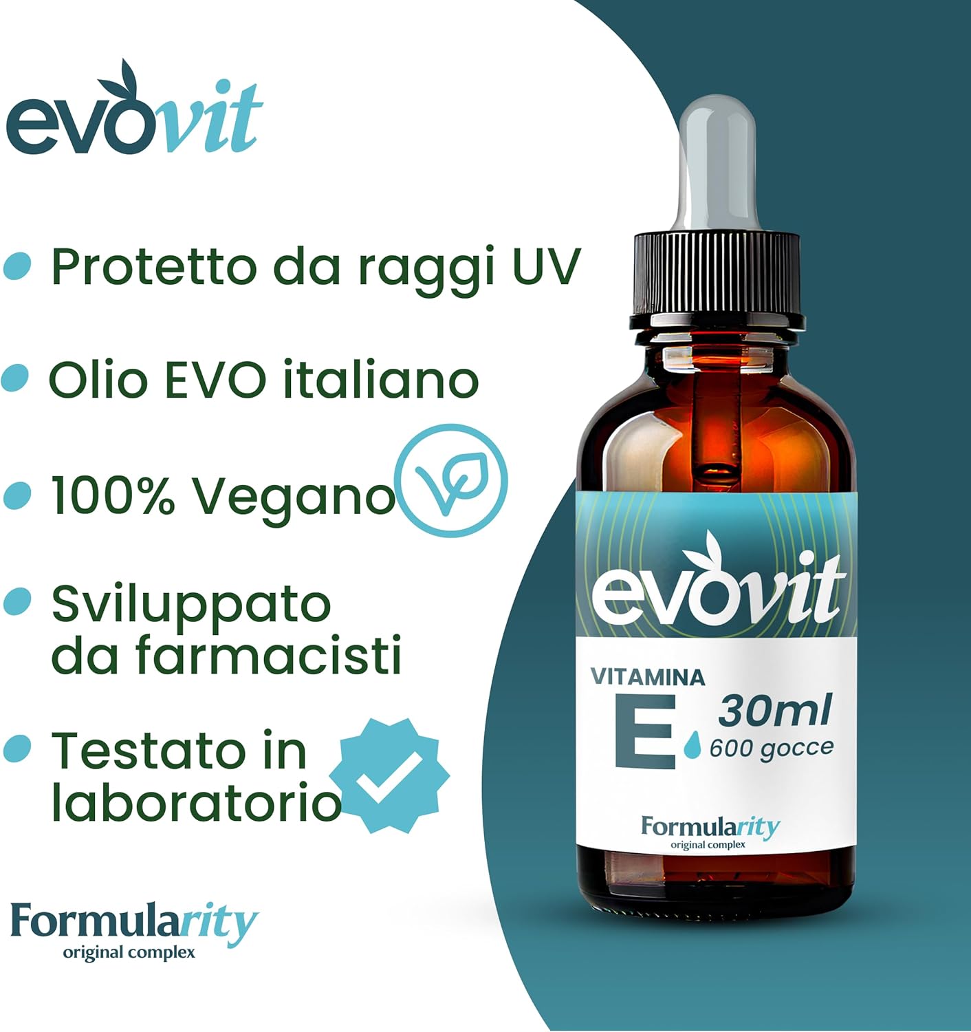 EVOVIT VITAMINA E - 4 Mesi di Fornitura-In Olio Extravergine d'Oliva Italiano-Integratore Naturale Tocoferolo 60mg/90UI Massimo Assorbimento Antiossidante, Anti-aging per Pelle, Capelli -Made in Italy