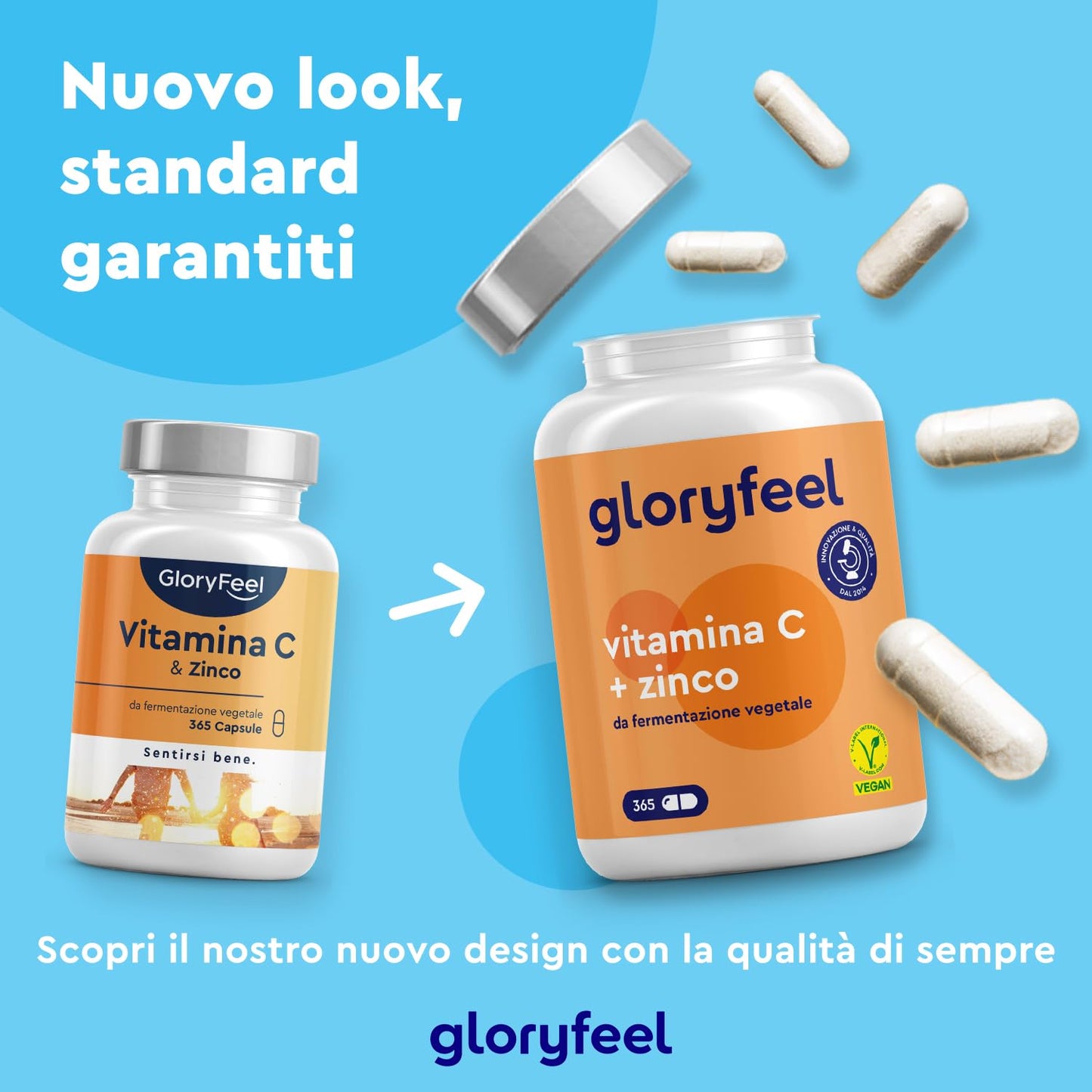 Vitamina C, 365 Capsule Vegan (Scorta 1 anno), con Zinco, Qualità Premium, Vitamina C 500mg + 10mg Zinco, Integratore Vitamina C Tamponata con Ascorbato di Calcio, per Difese Immunitarie, 100% vegan,