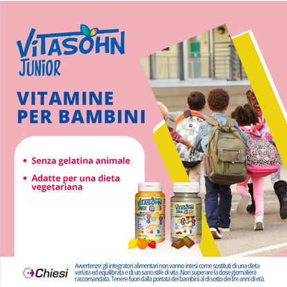 Chiesi, Vitasohn JuniorFruttine - Integratore Alimentare Multivitaminico per Bambini, Senza Glutine, con Pectina, Gusto Limone, Arancia e Fragola - Confezione da 60 caramelle gelées