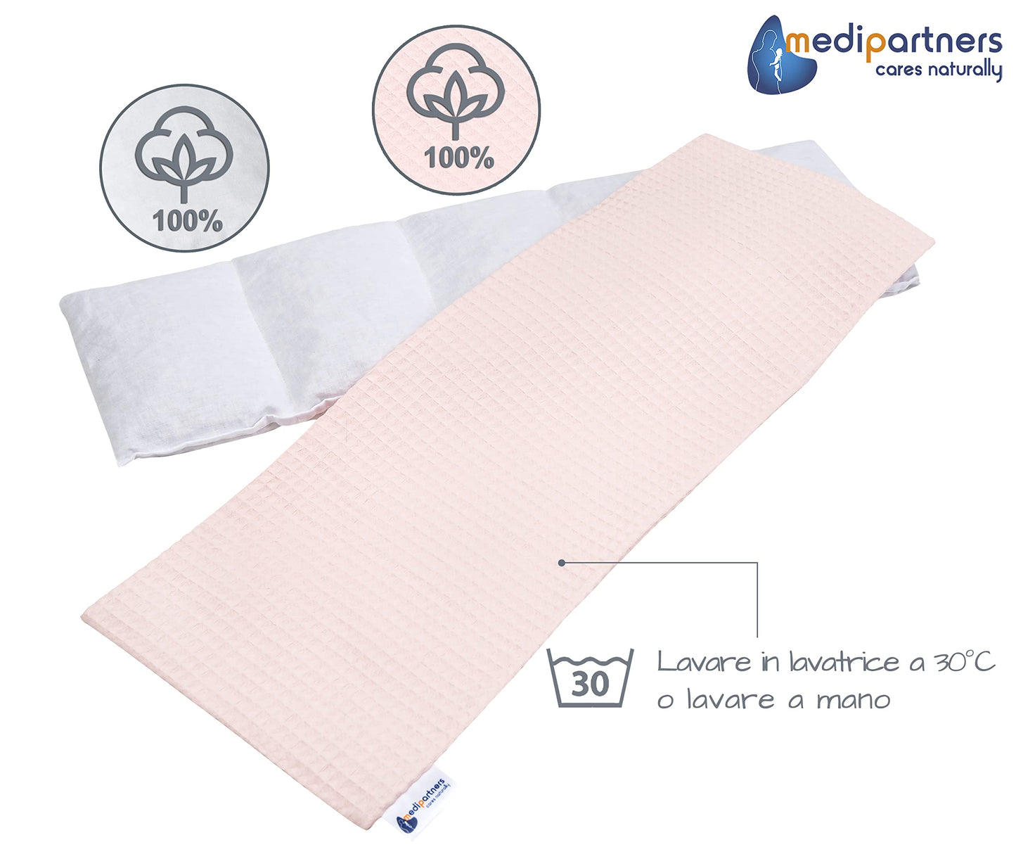 Medi Partners Cuscino Termico noccioli ciliegio 60x20cm 800g 100% Cotone 5 Camere Grande Terapia del freddo Federa sfoderabile (Stelle)