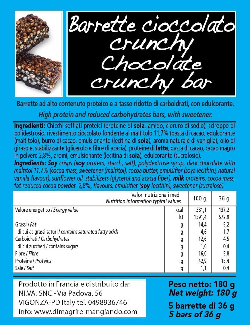 BARRETTE CRUNCHY PROTEICHE Line@diet - ZERO ZUCCHERI con 15 gr di PROTEINE / 4 gr di CARBOIDRATI! Ideali per DIETA PROTEICA (5 Crunchy Cioccolato)