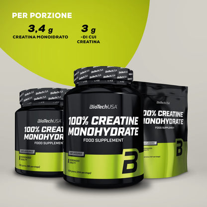 BioTechUSA 100% Creatine Monohydrate | Creatina di grado farmaceutico | Micronizzata | Vegan | Senza glutine, confezione classica a contenitore in plastica, 500 g