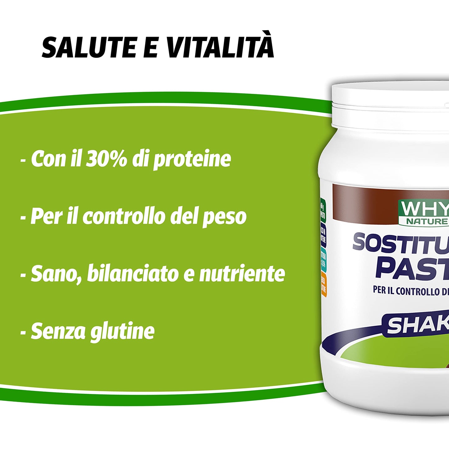 WHY NATURE SOSTITUTIVO PASTO - Sostitutivo Pasto - A Base di Proteine del Latte in Polvere, Carboidrati, Vitamine e Minerali - Senza Glutine - Gusto Banana Vaniglia - 480 Gr