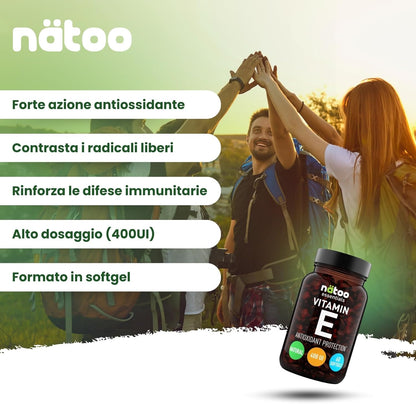 NÄTOO Vitamina E 268mg (400UI) Softgel 60 perle. Integratore naturale (D-Alfa-Tocoferolo) - Vitamina E Pura potente antiossidante - Alto dosaggio 2233% del VNR