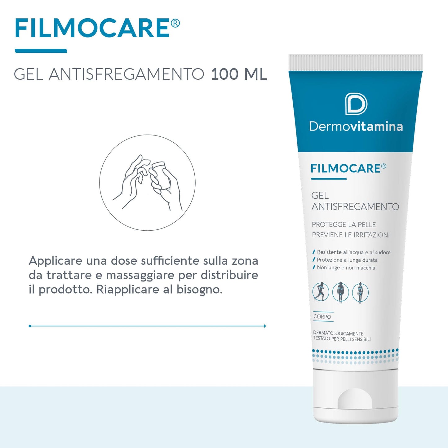 Dermovitamina Filmocare Antisfregamento 100 ml, Gel antisfregamento indicato per chi pratica sport, per i soggetti in sovrappeso e per le persone anziane o lungodegenti