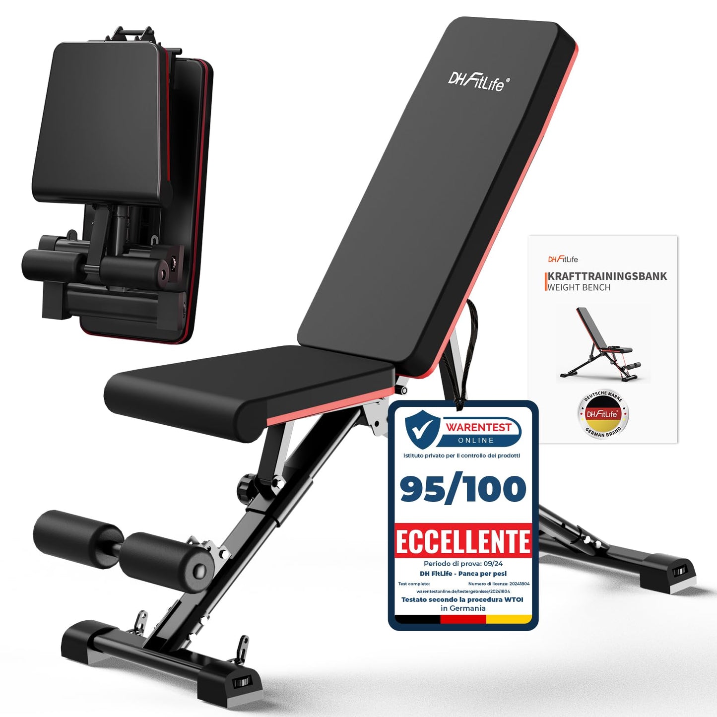 DH FitLife Panca Pesi pieghevole regolabile, panca inclinabile e panca piana, allenamento lombare e addominali, Panca da allenamento multifunzionale per fitness e allenamento della forza