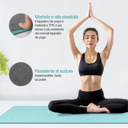 Tappetino Yoga in TPE Ecologico, m MU, Tappeto Allenamento Antiscivolo Doppia Faccia ad Alta Densita Materassino, Impermeabile Dimensione di 183 x 61 x 0.6 cm con Custodia