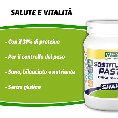 WHY NATURE SOSTITUTIVO PASTO - Sostitutivo Pasto - A Base di Proteine del Latte in Polvere, Carboidrati, Vitamine e Minerali - Senza Glutine - Gusto Banana Vaniglia - 480 Gr