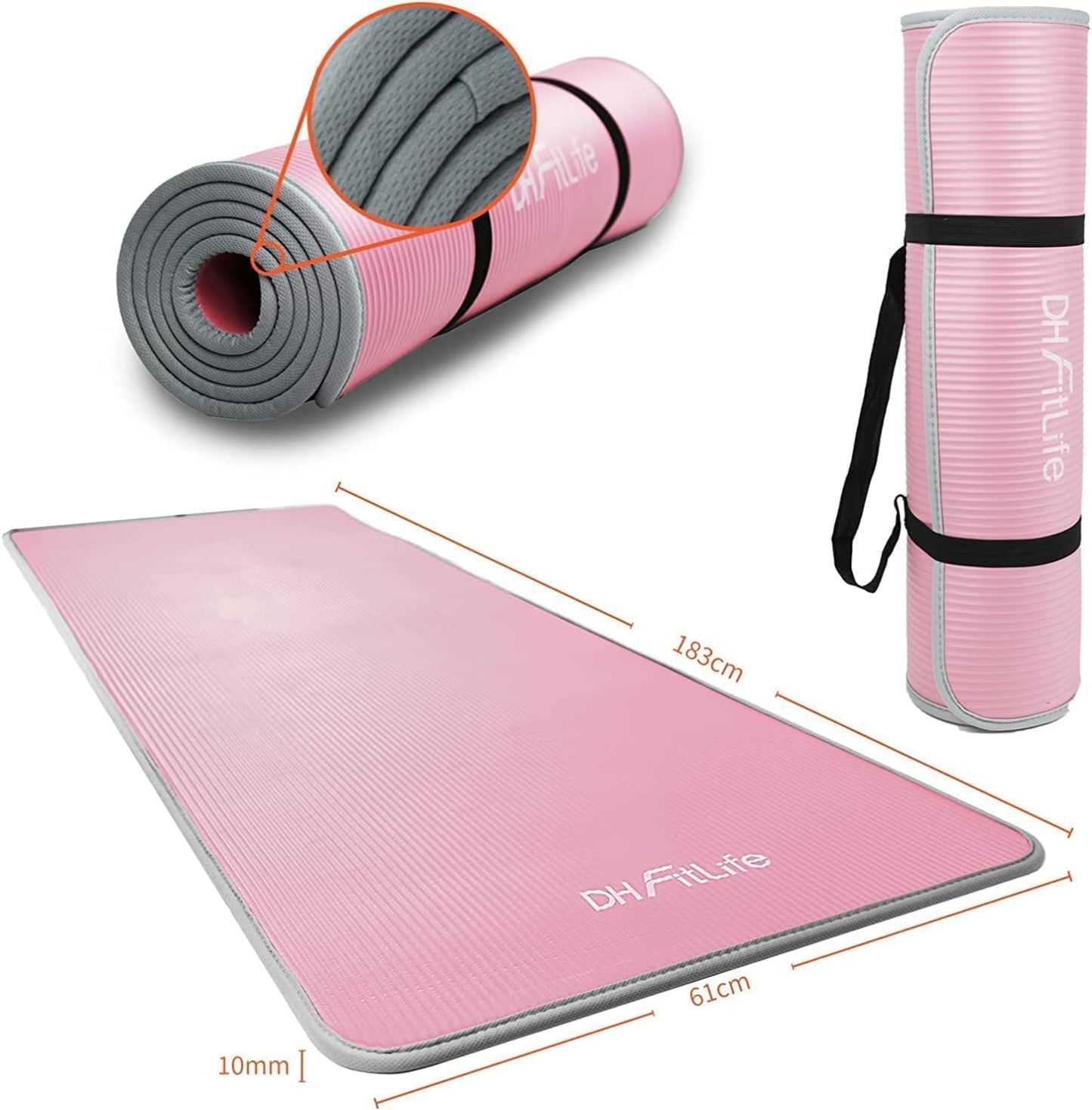 DH FitLife Tappetino da allenamento per fitness, tappetino sportivo, 183 x 61 x 1 cm, extra resistente agli strappi, tappetino da yoga antiscivolo e spesso, tappetino da allenamento