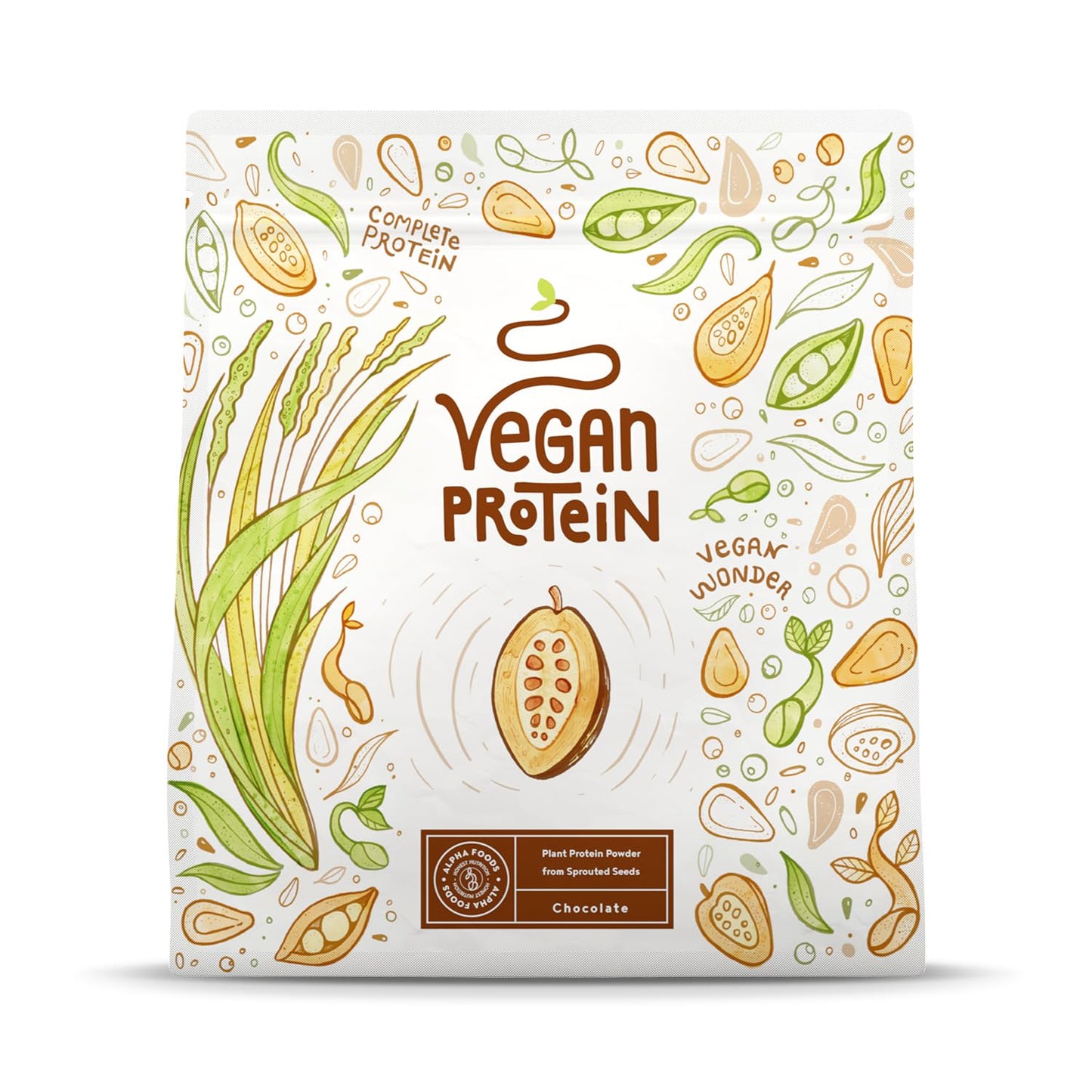 Proteine in Polvere Vegane | Gusto Cioccolato | 21g Proteine | Proteine Vegetali Isolate in Polvere di Pisello, Riso, Girasole e Soia | Massa Muscolare | 1.2kg Vegan Protein Powder | Alpha Foods