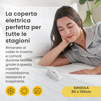 Cosi Home Scaldaletto Singolo150x80cm con Sistema di Sicurezza Integrato e Protezione contro il surriscaldamento - 3 livelli di Temperatura