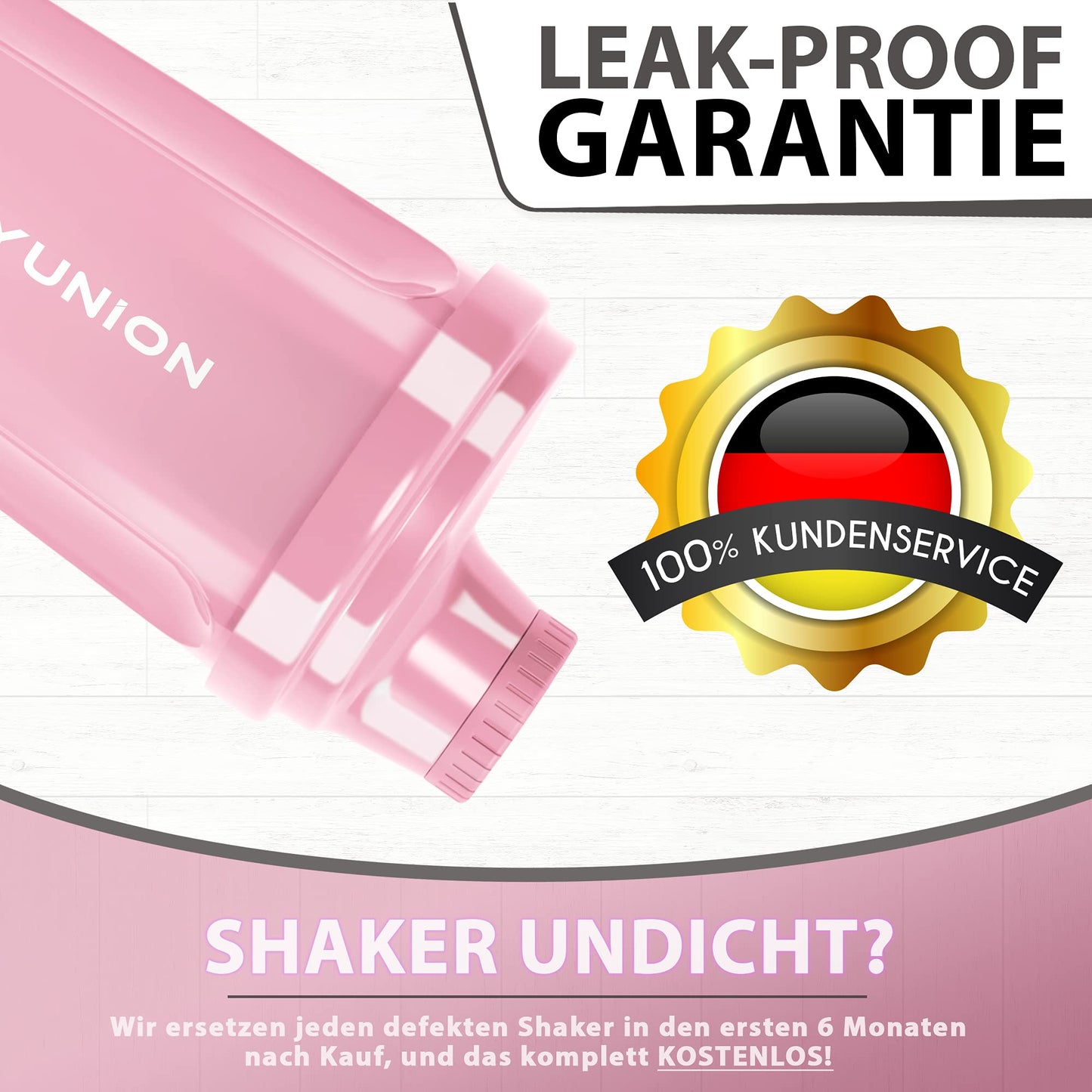 AMITYUNION Shaker per proteine 500 ml Heaven a prova di perdite, senza BPA con setaccio cliccabile e scala per frullati cremosi di siero di latte, shaker per proteine, originale in Rosa