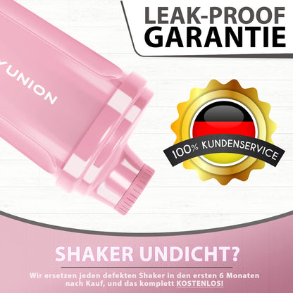 AMITYUNION Shaker per proteine 500 ml Heaven a prova di perdite, senza BPA con setaccio cliccabile e scala per frullati cremosi di siero di latte, shaker per proteine, originale in Rosa