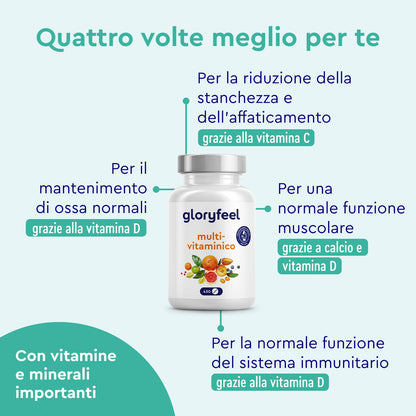 Multivitaminico Completo, Integratore Vitamine 450 Compresse Scorta per più di 1 Anno, Integratore Multivitaminico, Multivitamine e Minerali, con Vitamine A,B,C,D3,E, Calcio, Zinco, Selenio