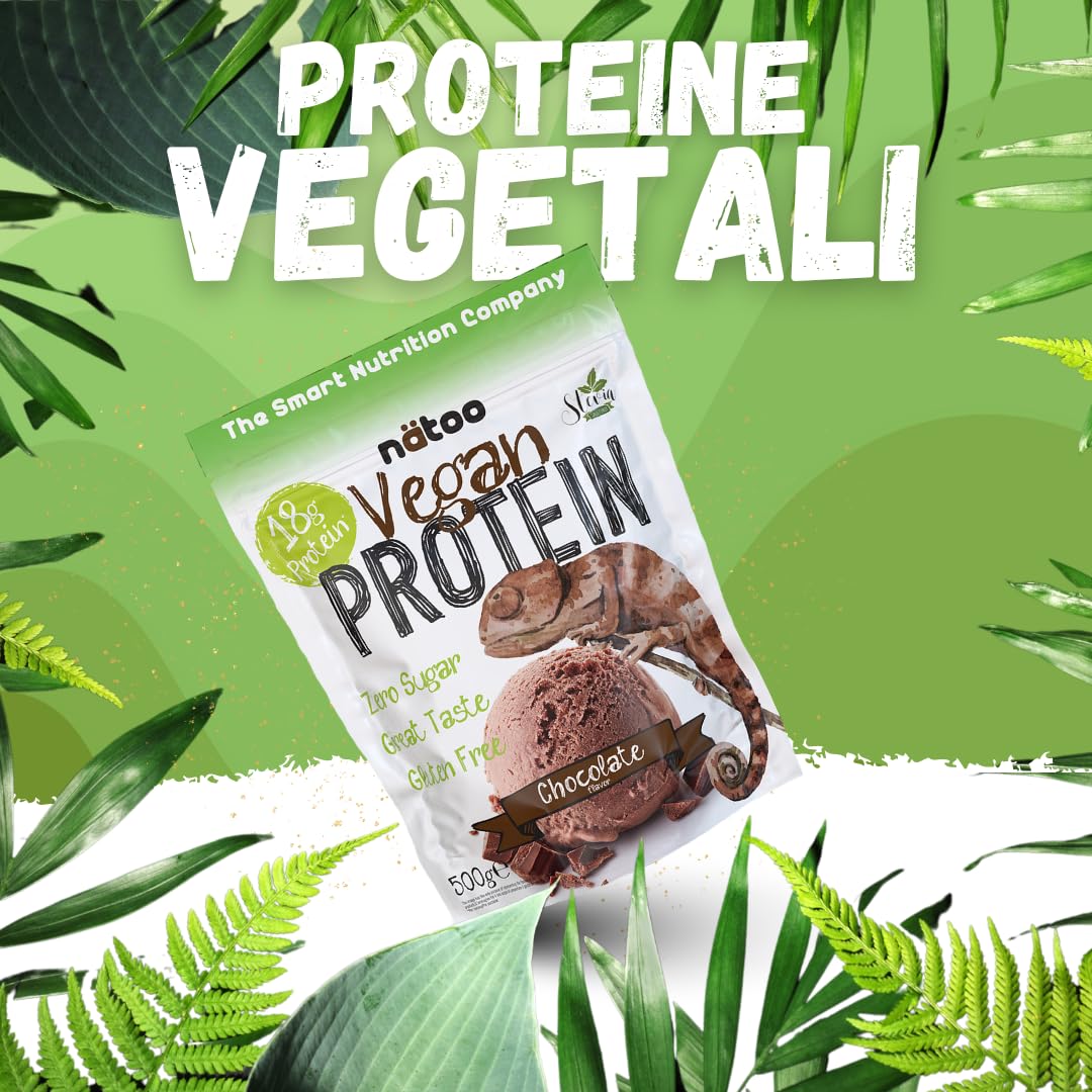 NÄTOO Proteine in Polvere Vegane - 500g Gusto Choco Nut senza Zucchero - Proteine in Polvere Isolate Vegetali provenienti dal Pisello e dal Riso - 18 grammi per Porzione - Proteine senza lattosio