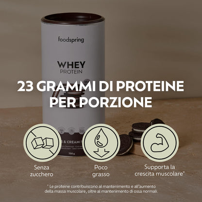 foodspring - Proteine Whey in polvere Cioccolato - Con 21 g di proteine per l'aumento muscolare, perfetta solubilità, ultra-filtrate & ricche di BCAA ed EAA - gusto pieno e delizioso (750 g)