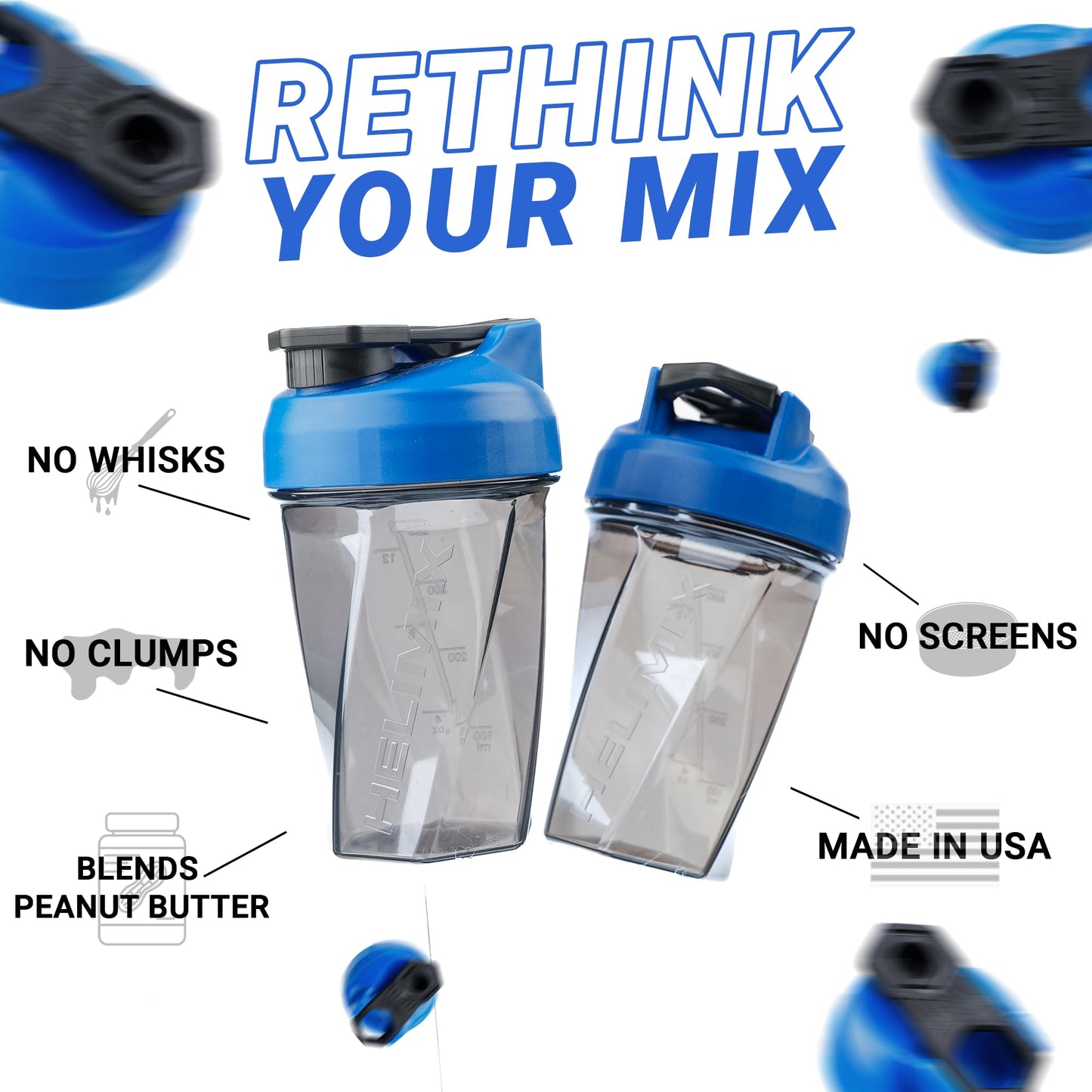 HELIMIX 1,5 Vortex Blender Shaker bottiglia contiene fino a 828 ml | Nessuna palla o frusta | Prodotto negli Stati Uniti | Portatile pre allenamento Proteine del siero di latte shaker tazza | Mescola