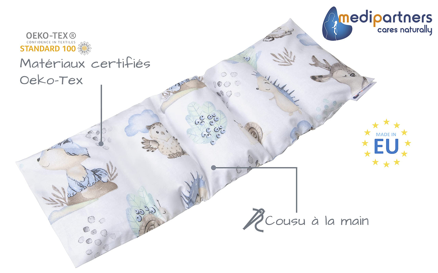 Medi Partners Cuscino Termico noccioli ciliegio 60x20cm 800g 100% Cotone 5 Camere Grande Terapia del freddo Federa sfoderabile (Stelle)