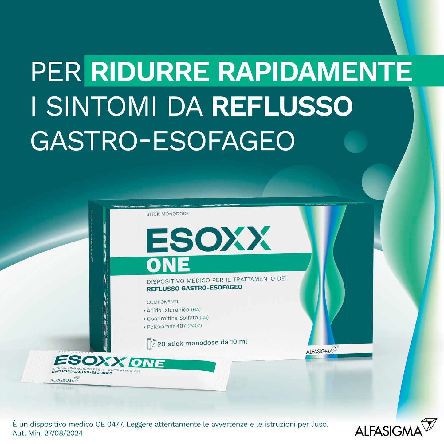 Esoxx One, Dispositivo Medico ad Azione Meccanica che Consente di Ridurre Rapidamente i Sintomi Correlati al Reflusso Gastro-Esofageo, 20 Bustine Orosolubili