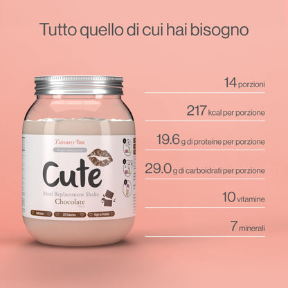 Cute Nutrition Frullato Sostitutivo del Pasto al Cioccolato - Shake Dietetico con Vitamine - Confezione da 500g con E-book Gratis di TummyTox