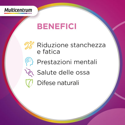 Multicentrum Donna Integratore Multivitaminico completo per donna, con Vitamina D, K, Acido Folico, Calcio, Ferro, per combattere stanchezza e affaticamento, 60 Compresse