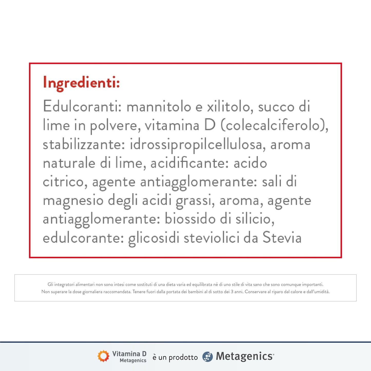 Metagenics Vitamina D 2000 U.I. - Integratore Sistema Immunitario - Per la Salute delle Ossa - 168 Compresse Masticabile