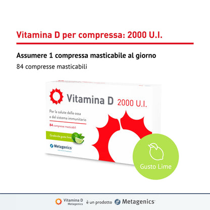 Metagenics Vitamina D 2000 U.I. - Integratore Sistema Immunitario - Per la Salute delle Ossa - 168 Compresse Masticabile