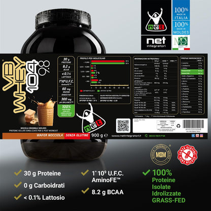 NET Integratori VB WHEY 104 9.8 Optipep - 900g Cioccolato - Proteine Isolate Idrolizzate per via Enzimatica Con EAA e BCAA - Massimizza Sintesi Proteica, Crescita e Mantenimento Muscolare